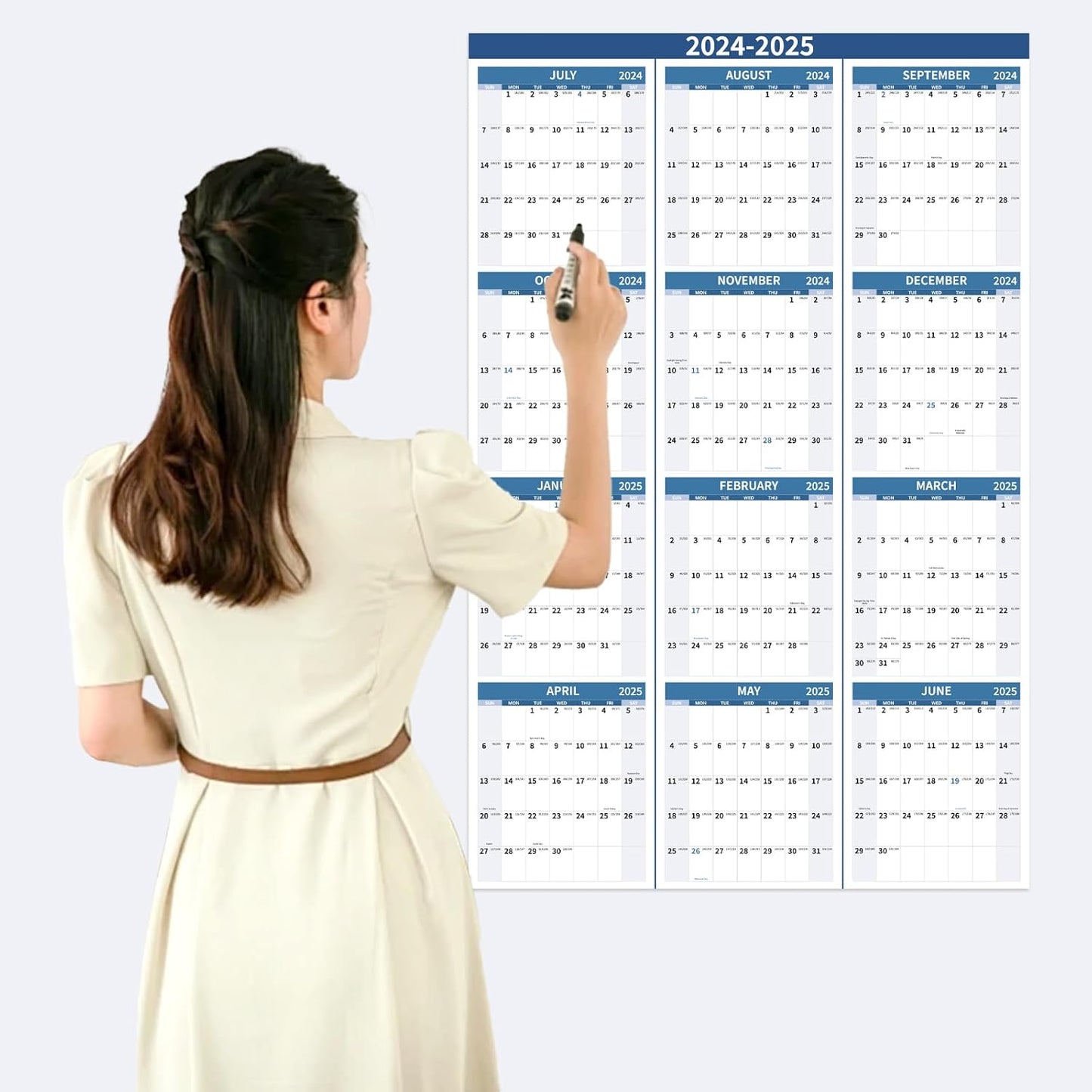 2024-2025 Wall Calendar 34.8" x 22.8" Large Vertical Yearly Wall Hanging Calenda with Julian Date from July 2024 to June 2025 Thick Paper Calendar 12 Month Annual Planner for Office Fridge(Blue)