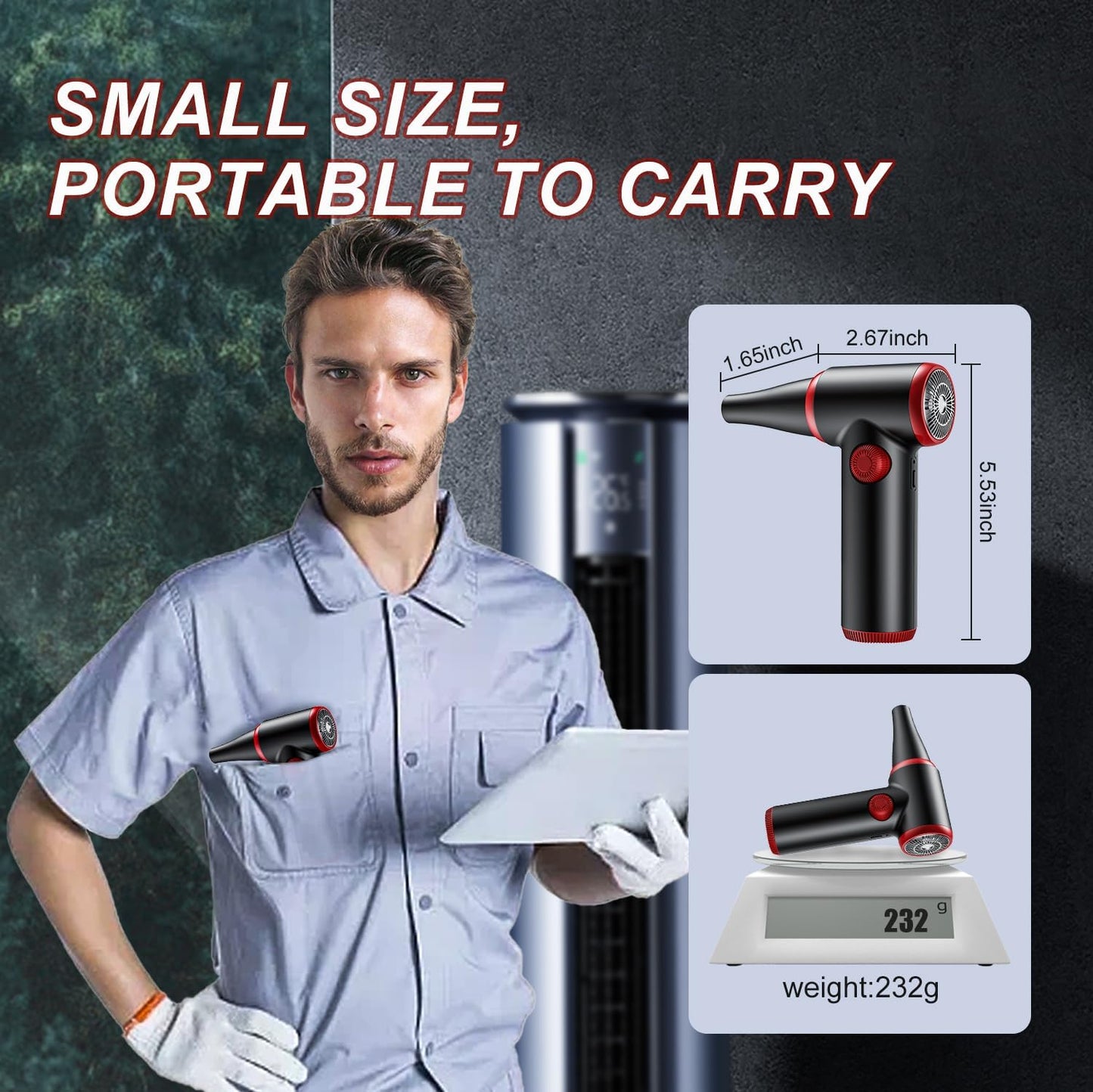 ATEngeus Compressed Air Duster, Stepless Speed Electric Air Duster, 100500RPM Cordless Air Duster with LED Light, Rechargeable Air Blower Replaces Canned Air, Keyboard Cleaner for Laptop, PC