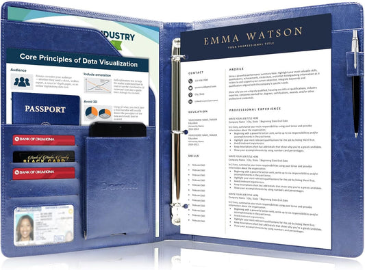 Darolin Business/Resume Portfolio Folder Binder, Padfolio with 3 Ring Binder, Interview/Conference/Legal Document Portfolio Organizer, Leather Portfolio Padfolio for Women/Men-BL