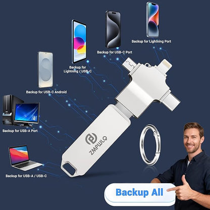 Photo Stick 256GB-Auto-Secure-Backup-USB-Flash-Drive-Saver-Memory-Stick-Photo-Finder for Phone/iPhone/iPad/Android/PC-4-in-1-Thumb-Drive-External-Storage for All Devices,Backup Photos,Videos,Contacts