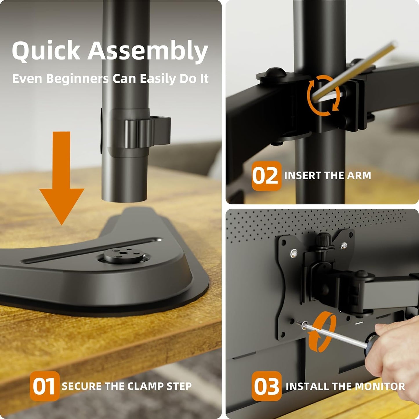 Claiks Dual Monitor Mount, Ergonomic Adjustable Monitor Arm for Max 32 inch Screens, Adjustable Computer Monitor Stand up to 40 lbs, VESA Mounting Holes 75&100mm, Black