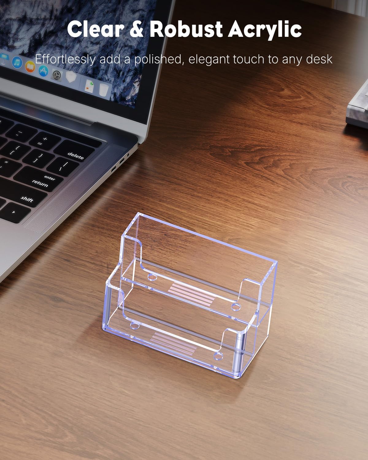 Uniclife Acrylic Business Card Holder for Desk 2 Slots Clear Business Card Display Stand for Men & Women Desktop Business Card Organizer Card Stand for Office Home Exhibition, 120 Card Capacity