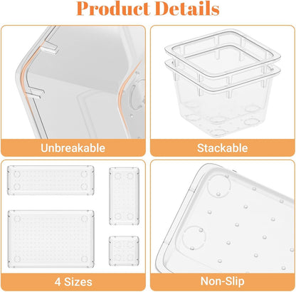15 PCS Clear Plastic Drawer Organizer Set, 4-Size Acrylic Drawer Storage Trays, Storage Bins for Makeup, Gadgets, and Jewelry in Bathroom, Bedroom and Office, Clear