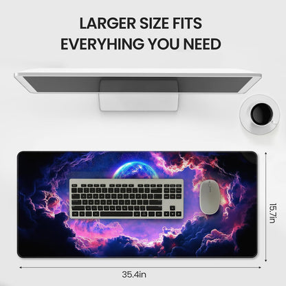 35.4 x 15.7 inches, Large Desktop Mouse pad, Keyboard and Mouse Pads for Work and Home Computers, and Large Laptop Mouse mat，Dazzling Planet
