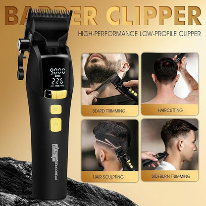 DSP Hair Clipper for Men Professional, Cordless DLC Coated Ceramic Blade, Five-Speed Adjustable 9000RPM, Hair Cutting Tool for Barbers, with Indicator Light Plug and Play, Black
