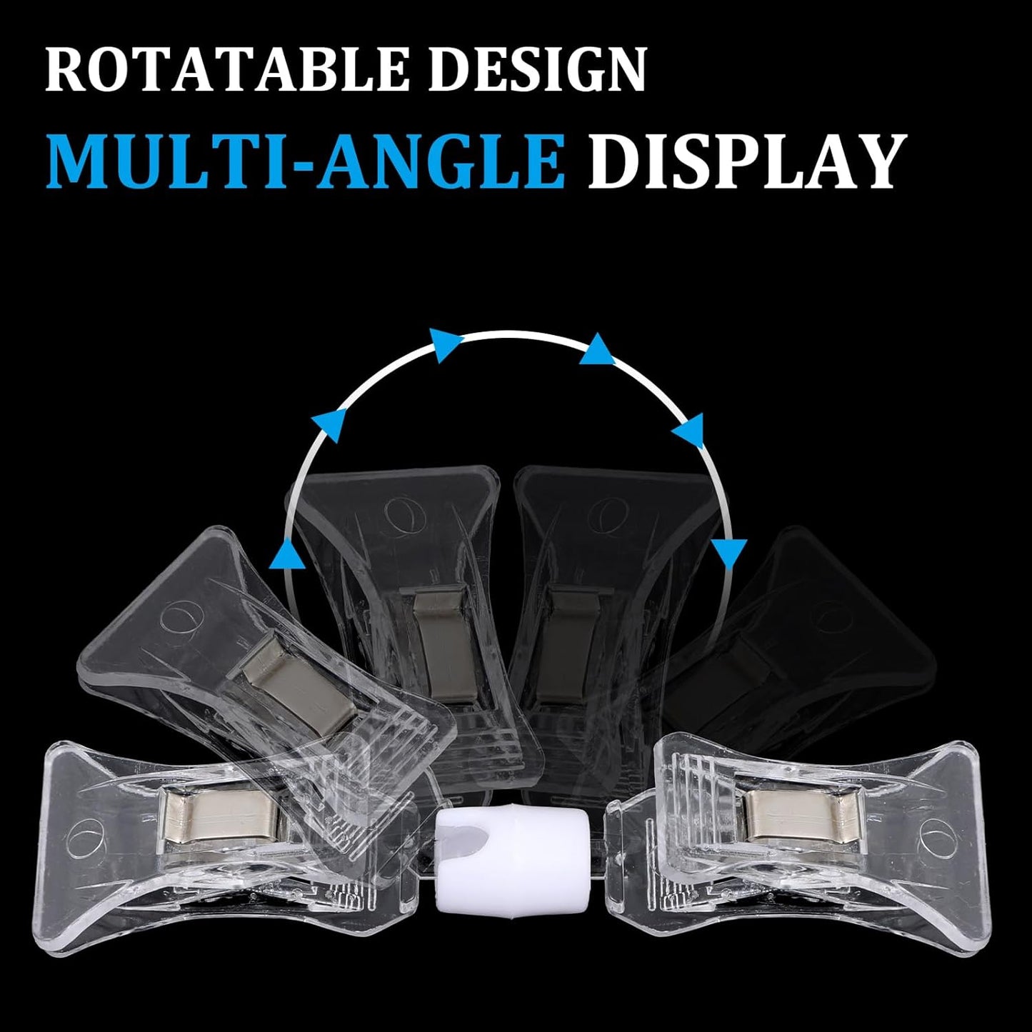 100 Pcs Double Sided Sign Clips - Rotatable Mini Clip Clear Plastic Sign Holder Stand for Label Clothing Business Cards Retail