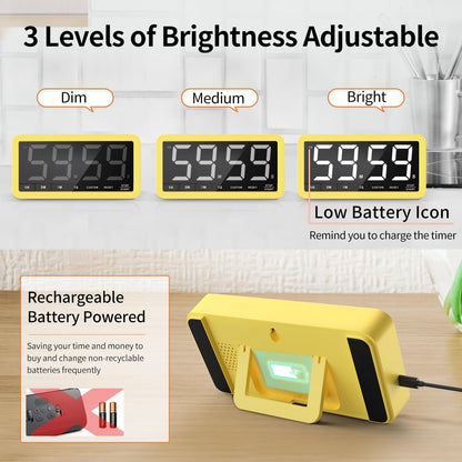 VOCOO Digital Kitchen Timer with 7.8” Extra Large Display, Magnetic, 3 Brightness, 4 Alarms and 3 Volume Levels, Battery Countdown Count Up Timer for Cooking, Classroom, Home Gym (Yellow)
