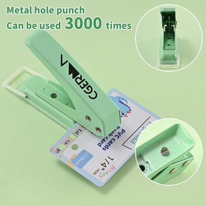 Single Hole Puncher, 1/4" Hole, 50% Labor Savings, Heavy Duty Metal Punch, 15 Sheet Capacity, for ID Cards, Chipboard, Art Project, Crafts Easy Punching, Green
