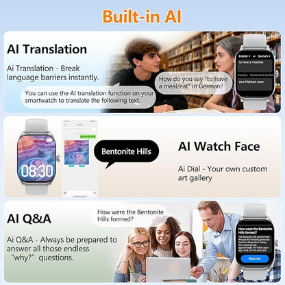 Smart Watch for Women Men with Text and Call, 2025 New AI Smartwatches with Heart Rate/SpO2/Sleep/Stress Monitor, 100+ Sports Modes, GPS Fitness Watches Compatible with iOS/Android (GPS, Silver)