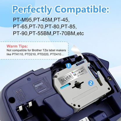 3 Pack Compatible for Brother P-Touch M Tape M931 MK931 M-K931 M-K931S 12mm 0.47 Inch Black on Silver Label Maker Tape for PT-70BMH PT-70DIY PT-70HK PT-70HOL PT-70HOT PT-70SP