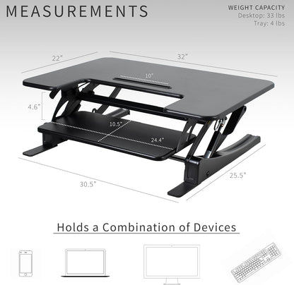 VIVO 32 inch Height Adjustable Stand Up Desk Converter, V Series, Quick Sit to Stand Tabletop Dual Monitor Riser Workstation, Black, DESK-V000VS