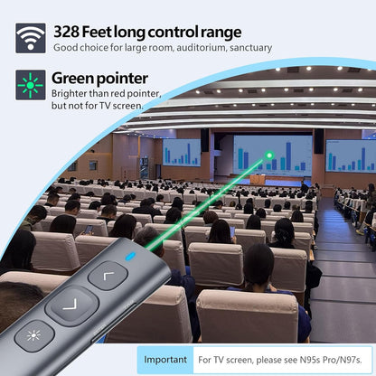 Norwii N95 Presentation Clicker, PowerPoint Clicker for Presentation Remote, Rechargeable Wireless Presenter Pointer, Slide Advancer for PC/Laptop/e-Book in Classroom, Auditorium, Church (Green,USB-A)