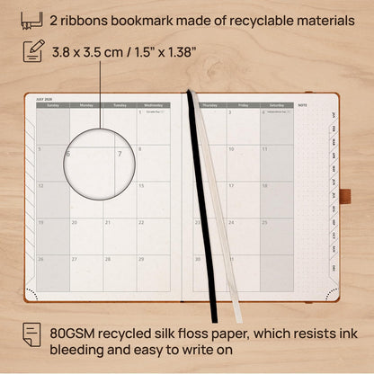 POPRUN 2026 Planner - 2026 Recycled Weekly Planner[6.5''x 8.5''- Italian Regenrated Leather Hard Cover] with Hourly Schedule & Vertical Weekly Layout, Monthly Tabs, Inner Pocket - Black Grey