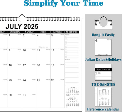 Wall Calendar 2025-2026, Monthly Table Calendar July 2025 to December 2026, 18 Months Screw Wall Calendar, 14.7"x11.5", For Home, Office, School, and Julian Date (Black & White, 14.7x11.5 inch)