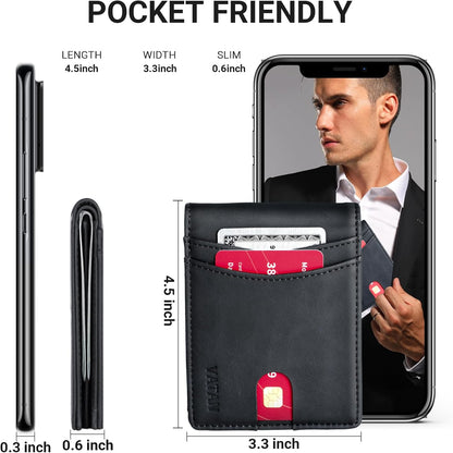 VATAN Wallet for Men, Mens Minimalist Wallet Credit Card Holder, Slim Leather Rfid 2 ID Window Large Capacity With Gift Box (Crazy Horse Black)