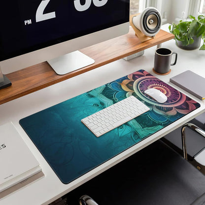 Desk Mat, Vintage Mandala Flowers Extended Large Gaming Mouse Pad XXL, Non-Slip Rubber Base Stitched Edges Long Computer Keyboard Desk Pad Mouse Mat for Home Office Gaming 35.4"X15.7"