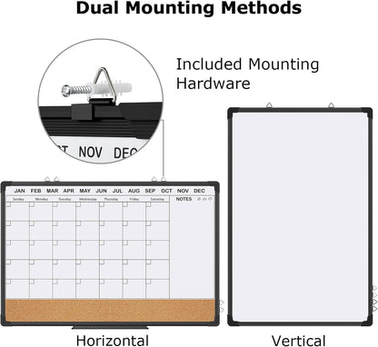 EAONE 36x24 in Double Side Whiteboard Calendar & Cork Board Combo for Wall, 3 in 1 Magnetic Dry Erase Whiteboard Monthly Calendar and Bulletin Board with Aluminum Frame for Home Office Kitchen