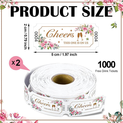 TaoBary 2 Rolls 1000 Pcs Free Drink Ticket Roll Raffle Party Tickets for Events Wedding and Parties(Flower)