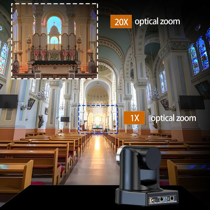 4K PTZ Camera with 20X Optical Zoom & AI Auto Tracking, HDMI/SDI/USB3.0/RJ45 Multi-Interface for Live Streaming, Video Conference & Church Events, vMix/Zoom/OBS Compatible