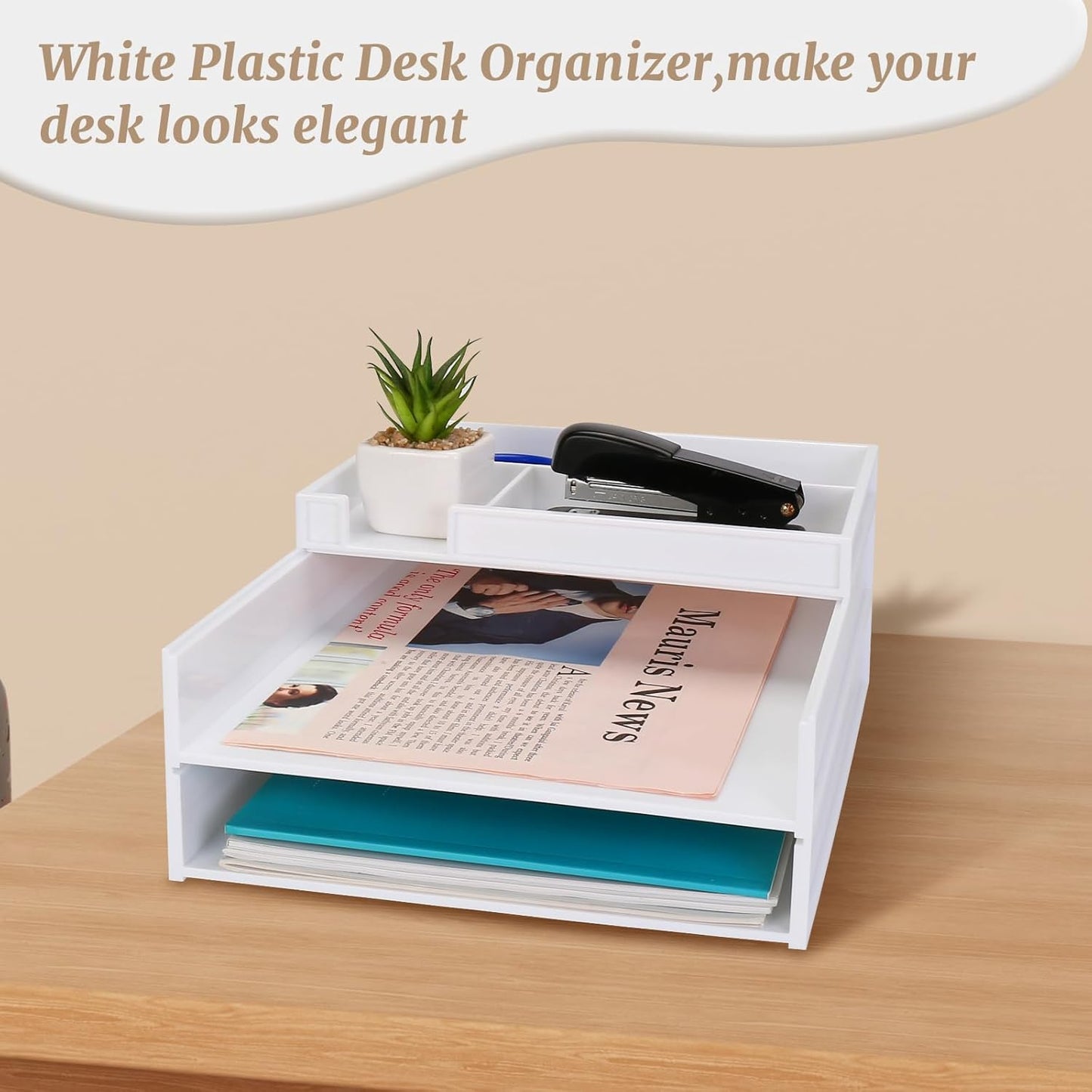 Stackable Letter Tray, 3 Pcs A4 Paper Tray, Desk Document File Organizer Set, Plastic Desk Paper Tray Organizer for A4 Paper Magazine, Receipts, Office Supplies,White