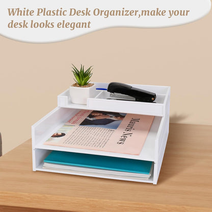 Stackable Letter Tray, 3 Pcs A4 Paper Tray, Desk Document File Organizer Set, Plastic Desk Paper Tray Organizer for A4 Paper Magazine, Receipts, Office Supplies,White