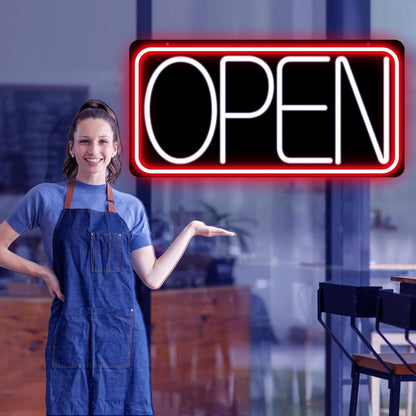 22" X 11" Led Neon Open Signs for Business Ultra Bright Plug In Electric Light Up Large Open Signs with ON/OFF Switch and 12V/2A AC Adapter for Storefront Window Bar Salon Coffee Stores (Red/White)