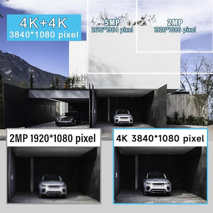 4K/4MP Dual Lens 180-Degree Ultra-Wide Panoramic Angle Outdoor Home Security Smart Bullet IP Camera,Human/Vehicle/Pet Detection,Color Night Vision,2 Way Audio,Dual Band WiFi,24/7 Recording