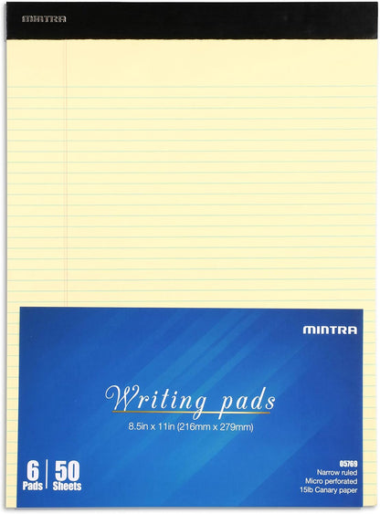 Mintra Office Legal Pads - ((BASIC CANARY 6pk, 8.5in x 11in, NARROW RULED))