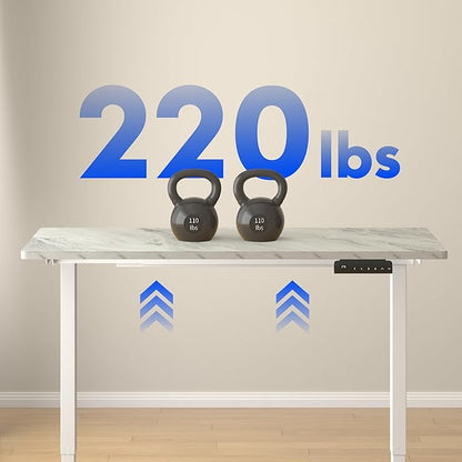 FLEXISPOT E3 Dual Motor Electric Standing Desk 55 x 28 Sit Stand Up Desk, Holds 220 lbs, Adjustable Height w/ Memory Presets, One-Piece Marble Grey Desktop & White Frame, Ships in 2 Boxes