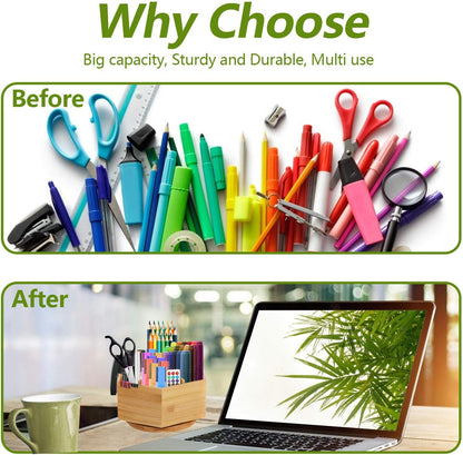 Marbrasse Bamboo Art Supply Organizer, Rotating Pencil Pen Holder, Office Supplies Desktop Storage Caddy, Like Colored Pencils, Pen, Markers, Paint Brushes