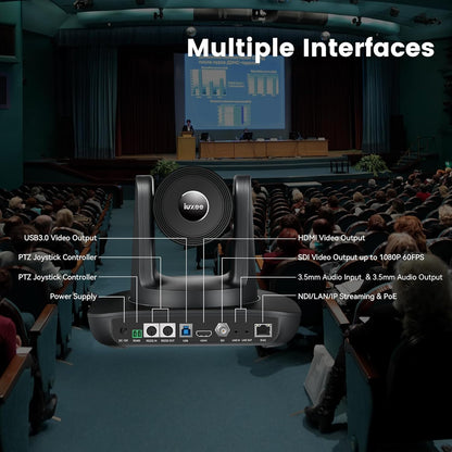 AI Auto Tracking PTZ Camera 3G-SDI/USB3.0/HDMI/LAN PoE 30X Optical and 8X Digital Zoom Live Streaming Camera 1080P 60FPS for Church Services Worship Education Events vMix OBS YouTube