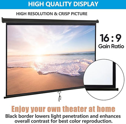 SUPER DEAL 100'' 16:9 HD Projection Screen Foldable Anti-Crease Portable Projector Movie Screen Manual Pull Down for Home Theater Presentation Education Outdoor Indoor Public Display, Black
