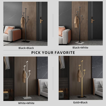 Heavy Duty Coat Rack Tree-shaped Metal Freestanding Coat Tree with Sturdy Marble Base Corner Coat Rack for Bedroom Entryway Hallway 14.96 x 10.24 x 68.9 Inches (White)