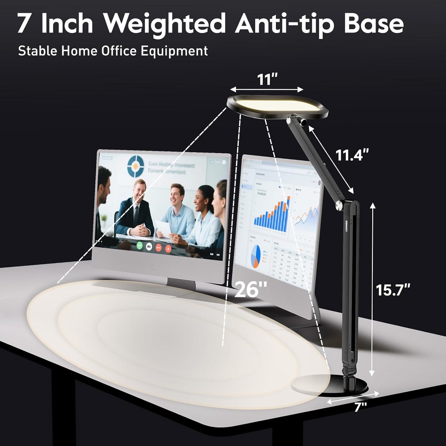 Eye-Caring Desk Lamp for Home Office – LED Soft Light with Knob Remote, Stepless Dimming & Color, Memory, Metal Table Lamp for Zoom, Studying, Video Conference, Flicker-Free, Glare-Free