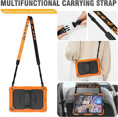 HXCASEAC Case for Samsung Galaxy Tab A9+/ A9 Plus 11 Inch, Protective with Screen Protector/Hand Strap/Pen Holder, Sturdy Shockproof Galaxy A9 Plus Tablet Case 2023 SM-X210/X216/X218 - Orange