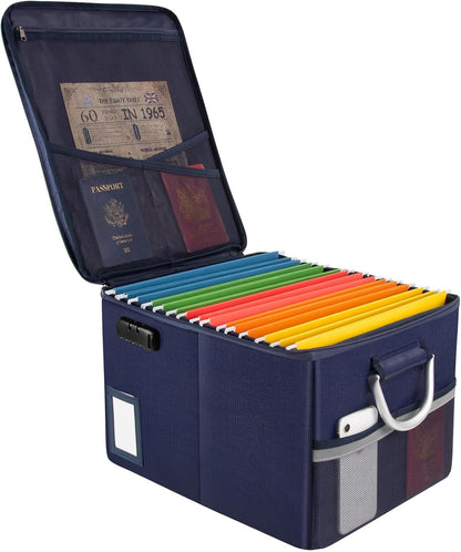 TOMKID Fireproof Document Box, Fire Proof Safe Box for Home Document Organizer with Lock, Fire Organizer Box Office Storage Cabinet for Hanging Letter/Legal Folder 16.1 x 12.9 x 11in (Blue)