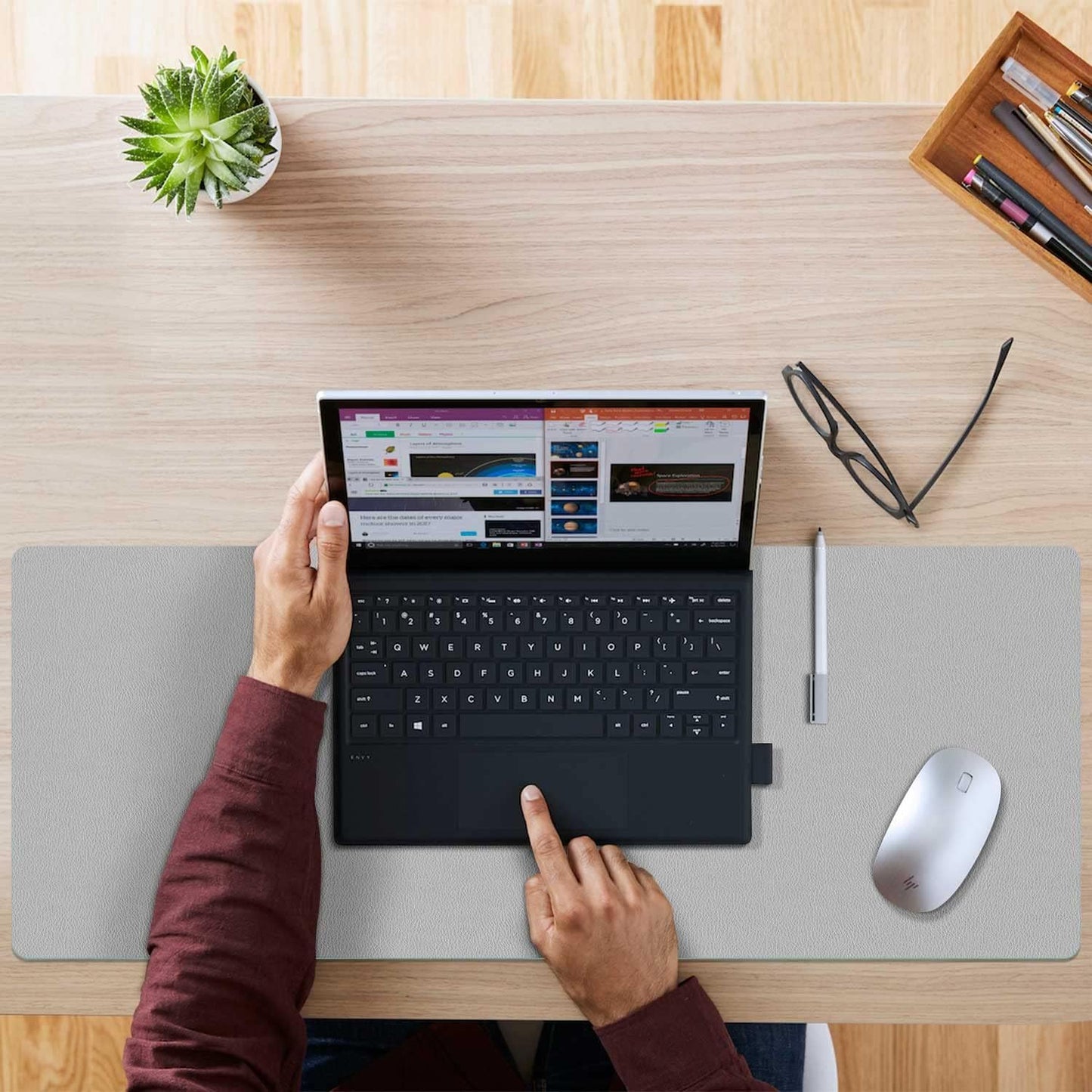 Aothia Double-Sided PU Leather Desk Pad - Non-Slip Large Mouse Pad & Desk Mat for Office, Home - Waterproof, Easy to Clean, Durable Dual-Sided Surface (31.5" x 15.7", Grey)