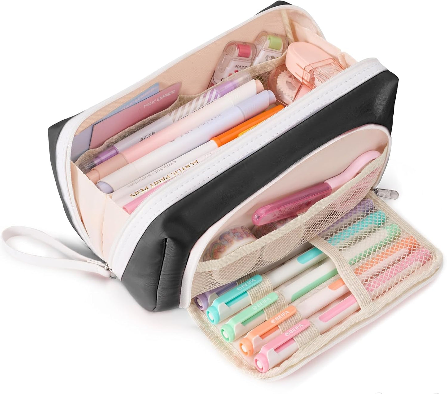 Sooez Big Capacity Pencil Case, Extra Large Pencil Pouch with Zipper Pocket, Wide Opening Pencil Bag, Portable Stationery Organizer, Cute Aesthetic School Office Supplies for Teens Girls Adults, Black