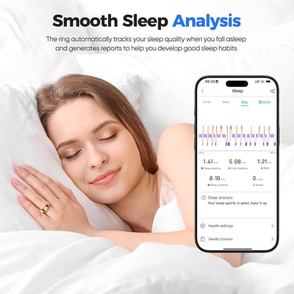 Smart Ring IP68 Waterproof，5-Day Long Battery Life, No Subscription Fee，Fitness Health Tracker for Men Women, Heart Rate & Sleep Monitoring Daily Use，iOS&Android Compatible (Silver, 12)