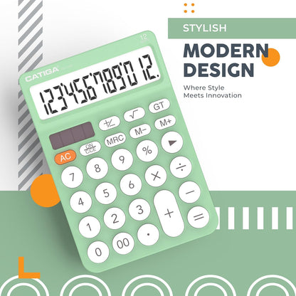 CATIGA 12 Digit Desktop Calculator Basic Desk Calculator with Large LCD Display, Big Buttons, 4 Function, Solar and Battery Dual Power, for Office, School, Home, SD-1292 Mint