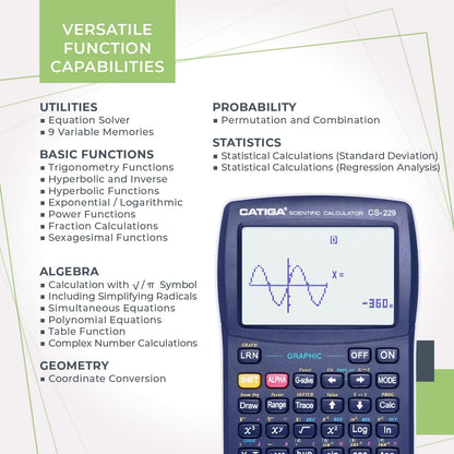 CATIGA CS229 Scientific Calculator with Graphics Functions, Multiple Modes with Intuitive User Interface, for Beginner and Advanced Courses