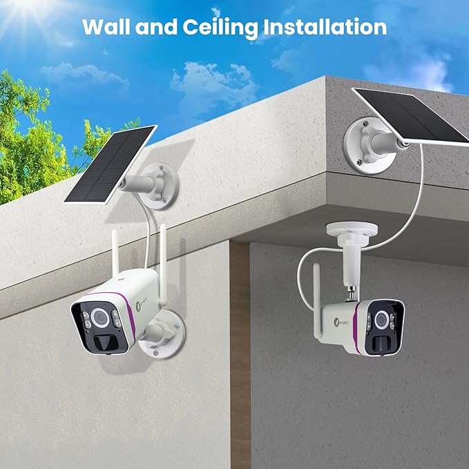 xmartO Solar Security Cameras Wireless Outdoor, WiFi6 NVR with 64GB Micro SD Card, 4 PCs 4MP QHD Home Security Camera System with 10CH Expandable NVR, 120 Days Local Storage, All-Weather Solar Charge
