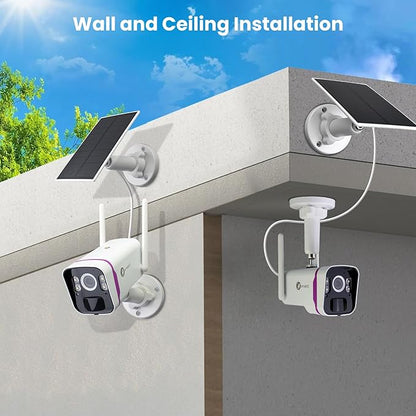 xmartO Solar Security Cameras Wireless Outdoor, WiFi6 NVR with 64GB Micro SD Card, 4 PCs 4MP QHD Home Security Camera System with 10CH Expandable NVR, 120 Days Local Storage, All-Weather Solar Charge