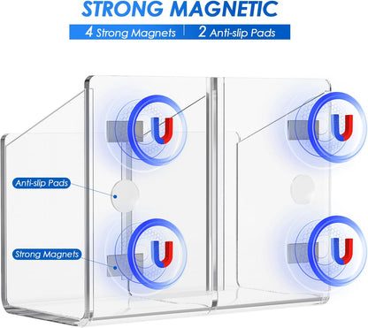 MaxGear Magnetic Dry Erase Marker Holder, Clear Acrylic Pen & Marker Organizer with 2 Compartments for Fridge, Whiteboard, Wall & Locker