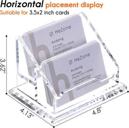 Acrylic Business Card Holder For Desk Clear Business Card Display Stand 2 Tier 2 Slots Business Cards Holders for Men And Woman, Organize 100 Cards-1 Pack (2 Solt-H)