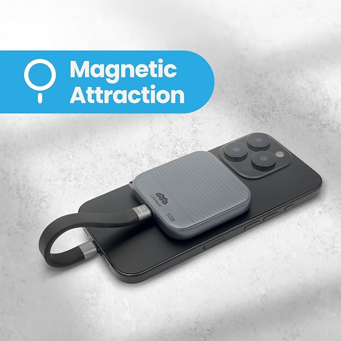 LinkMore 512GB Magnetic External Portable SSD – 950MB/s Read – for ProRes 4K – Phone SSD Compatible with MagSafe, USB-C, USB-A, iPhone 15/16, Mac, PC (NR P100)