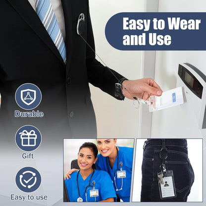 Laumoi Retractable ID Badge Holder Badge Reel with Belt Clip and Key Ring, Name ID Badge Clips Keychain for Office Worker Doctor Nurse Employee (Black,250)