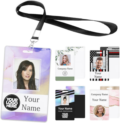 Custom Id Badge, Personalized Employee Photo Identification Card with Lanyard, Durable ID Card for Office Worker Doctor Nurse Student-Vertical-Template13