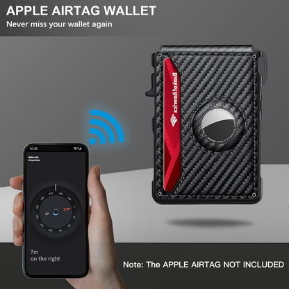 Airtag Wallet for Men, Mens Smart Wallet for Air Tag RFID Blocking, Minimalist Bifold Pop Up Aluminum Credit Card Case Holder 12+ Cards with ID Window, Gift for Men, No Airtag Included, Carbon Orange