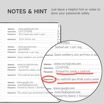 Password Book with Alphabetical Tabs – Hardcover Internet Address & Password Organizer – Password Keeper Notebook for Computer & Website – 7 x 10" Log-in Password Journal w/Thick Paper (Black)